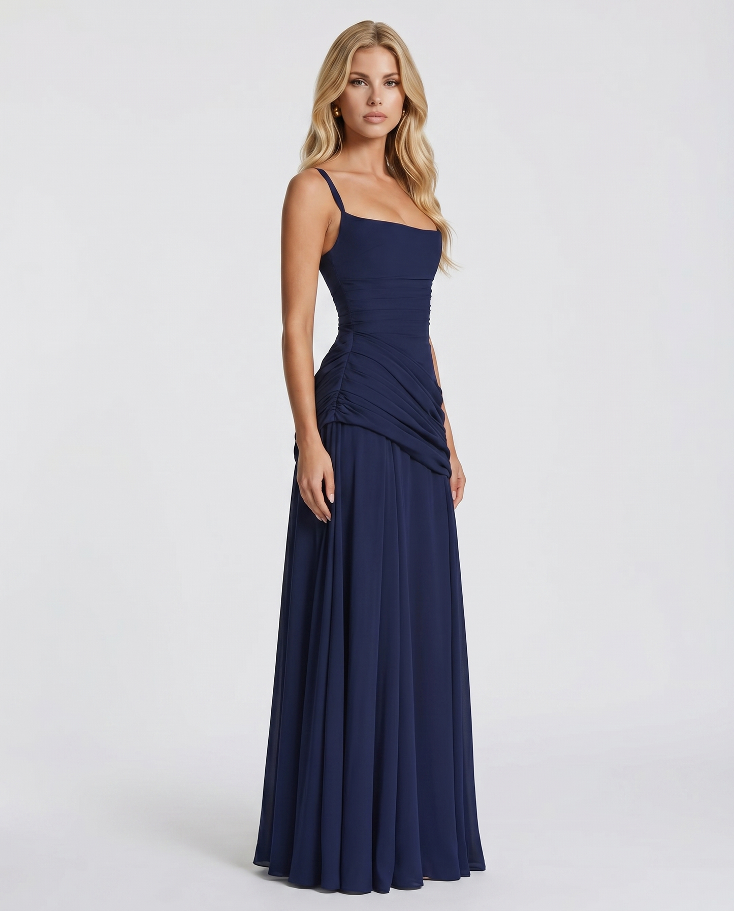 Charlotte | Elegant Ruched Navy Maxi Dress