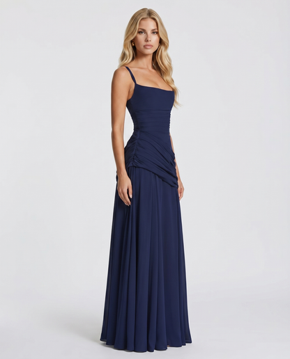 Charlotte | Elegant Ruched Navy Maxi Dress