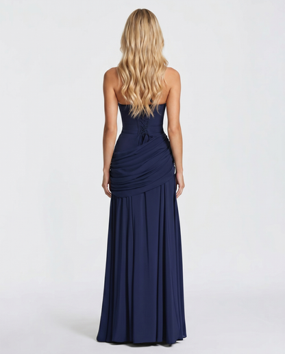 Charlotte | Elegant Ruched Navy Maxi Dress
