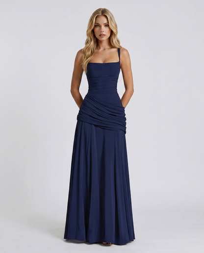 Charlotte | Elegant Ruched Navy Maxi Dress