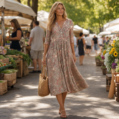 Lirenne™ – Flattering Floral Midi Dress with Pockets