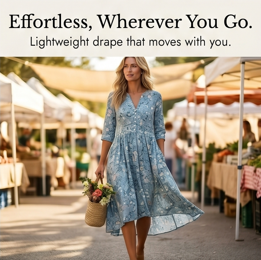 Lirenne™ – Flattering Floral Midi Dress with Pockets
