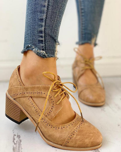 Women’s Heeled Lace-Up T-Strap Shoes