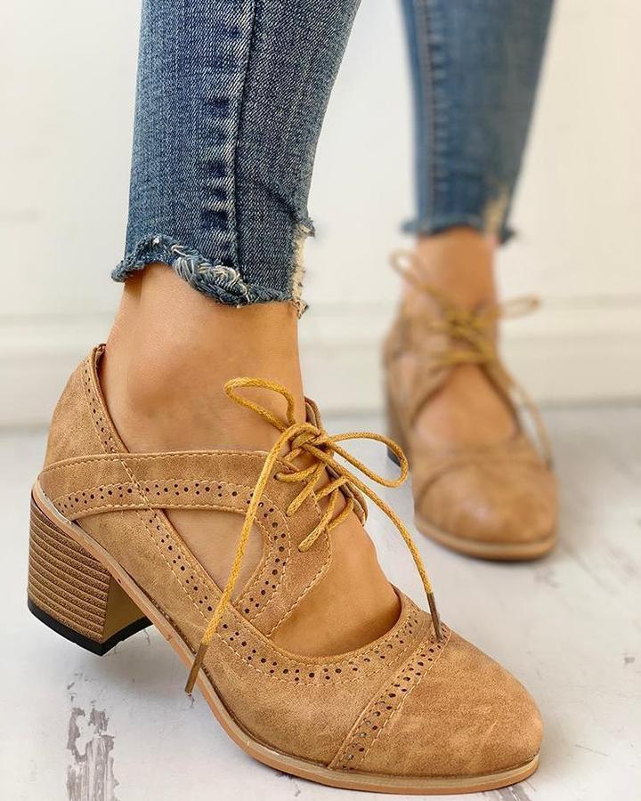 Zapatos de tacón con cordones y tira en forma de T para mujer