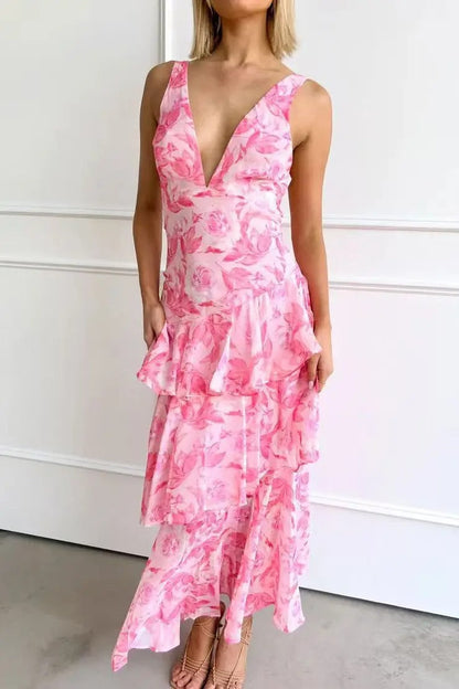 Women’s Elegant Floral Tiered Maxi Dress