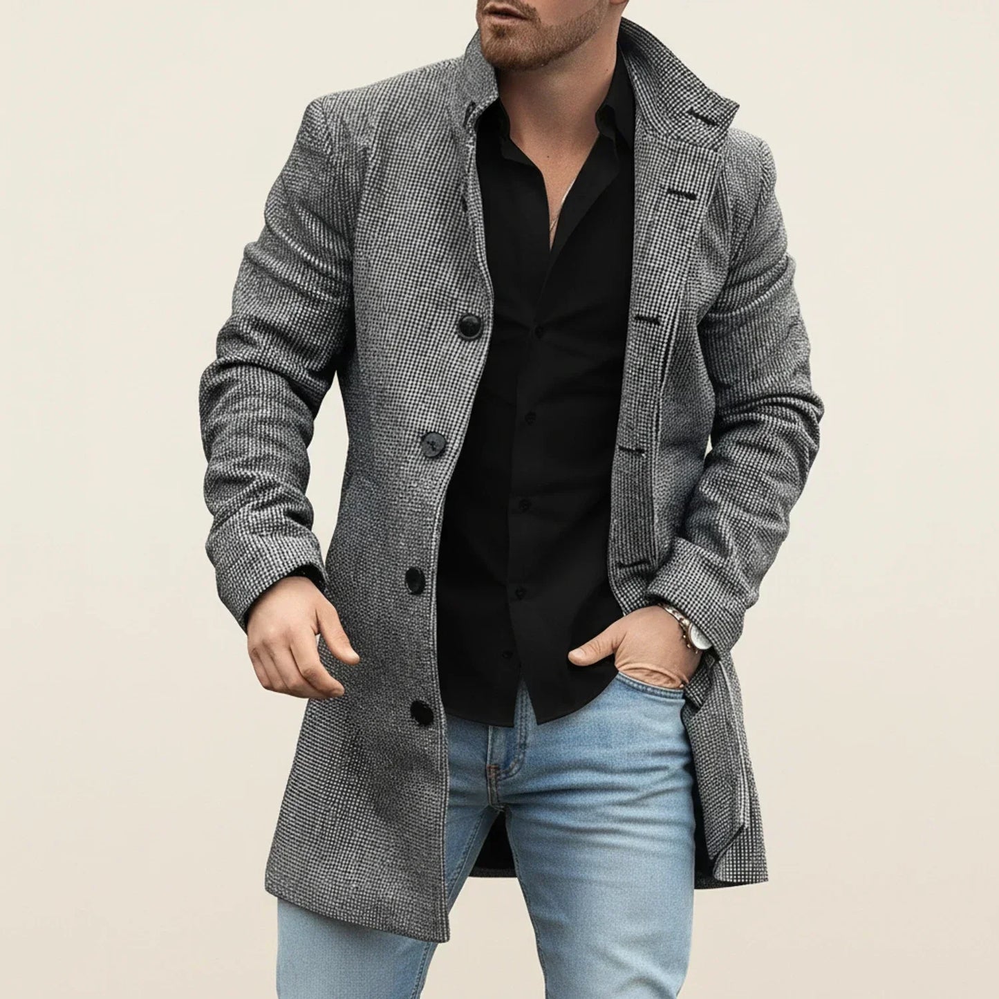 Winter Patchwork Style Men Overcoat