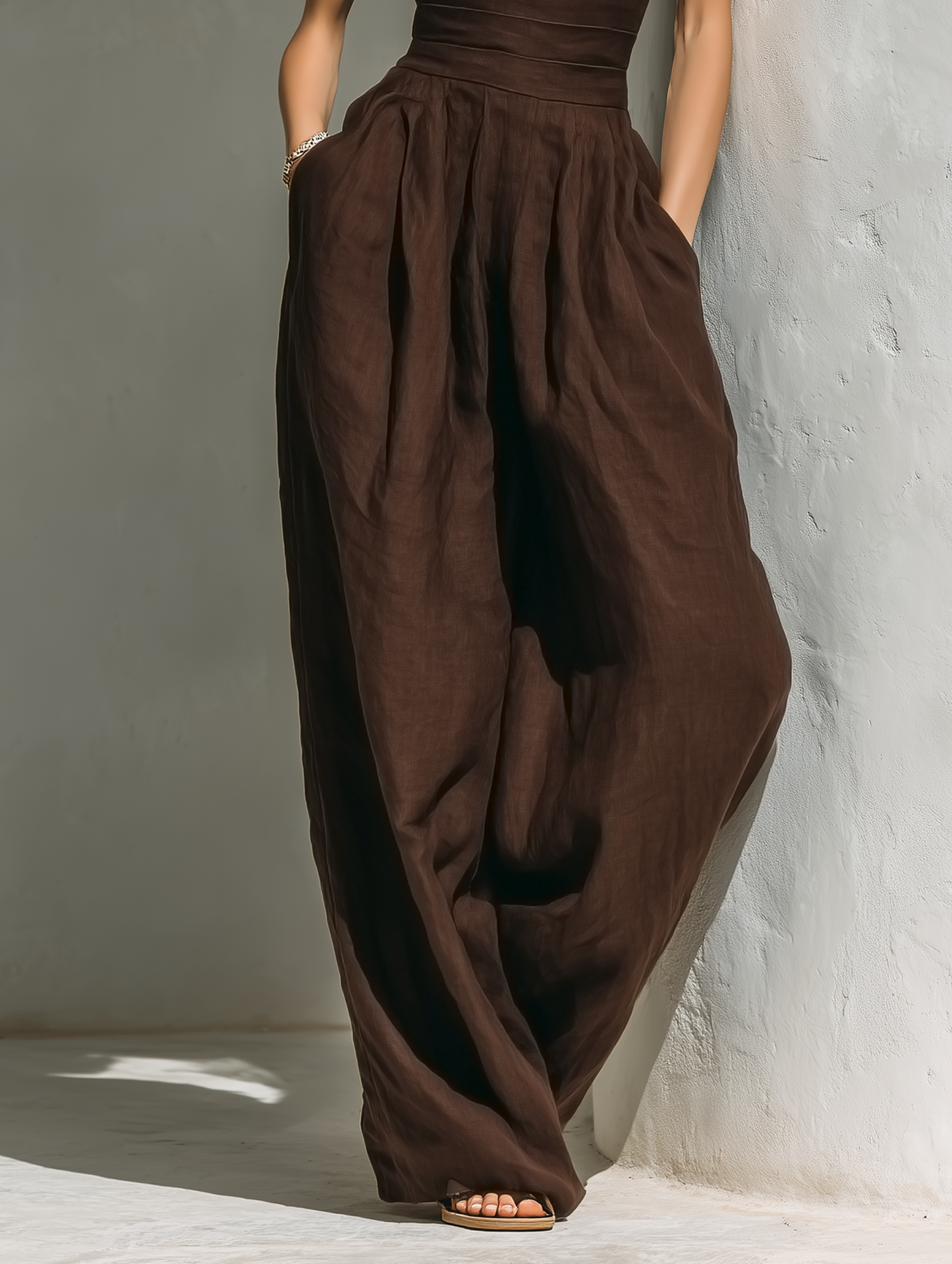 Women's Minimalist Linen Blend Jumpsuit With Cap Sleeves And Wide Legs