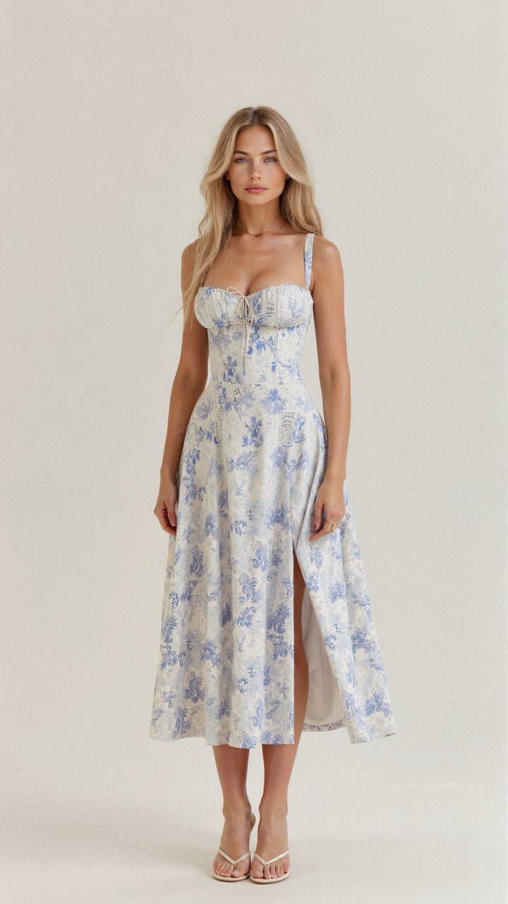 Floral Chic Corset Midi Dress