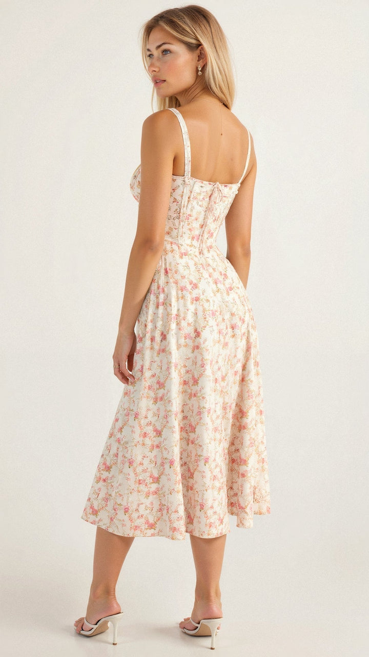 Floral Chic Corset Midi Dress