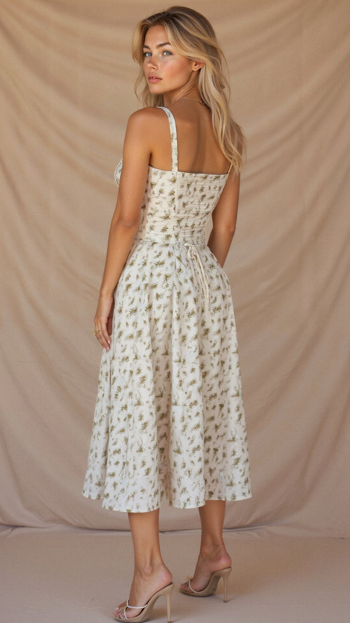 Floral Chic Corset Midi Dress
