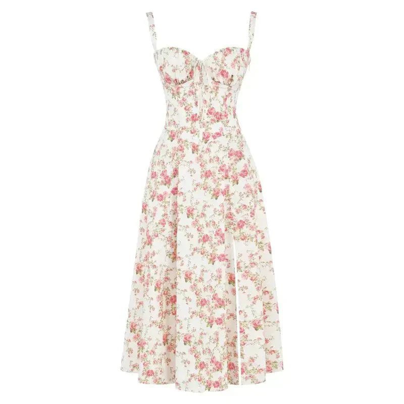 Floral Chic Corset Midi Dress