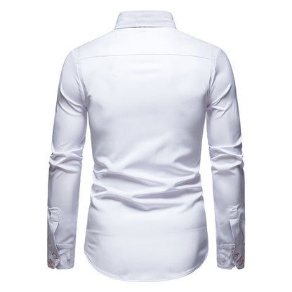 Camisa Blanca de Hombre con Estilo y Puños Florales