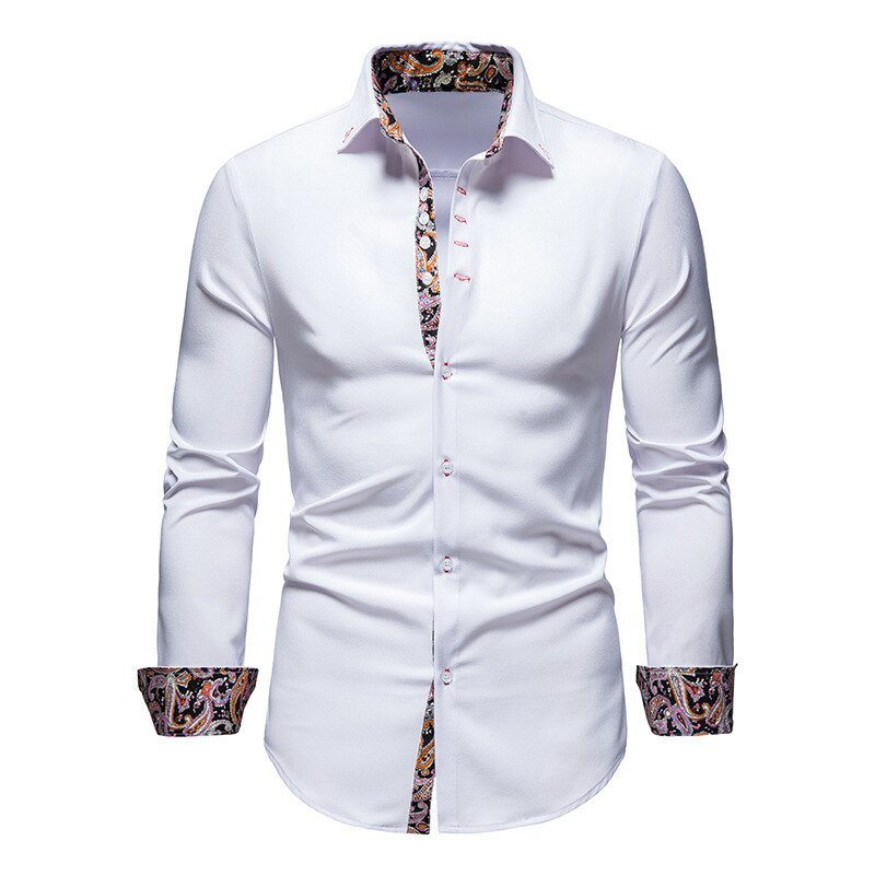 Camisa Blanca de Hombre con Estilo y Puños Florales