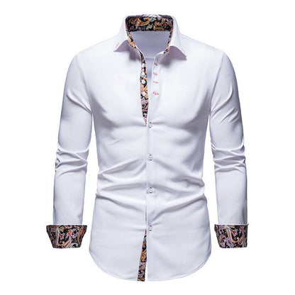 Camisa Blanca de Hombre con Estilo y Puños Florales