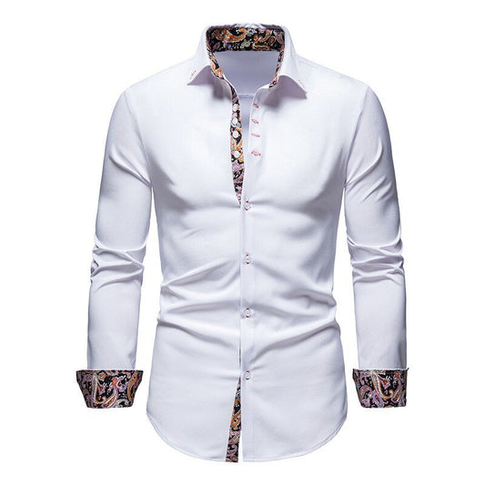 Camisa Blanca de Hombre con Estilo y Puños Florales