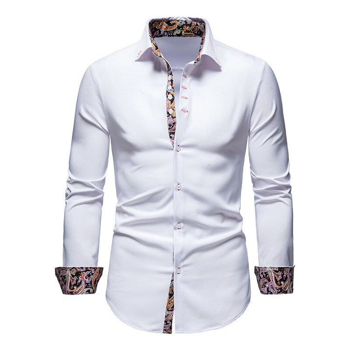 Men’s Stylish White Shirt with Floral Cuffs