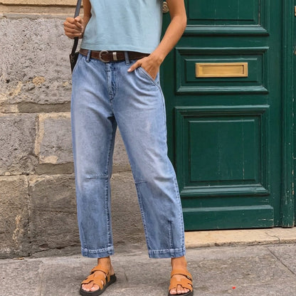 Lumière - High-Waisted Cropped Barrel Jeans