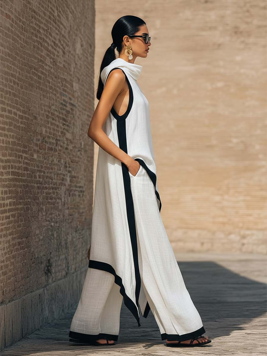 Marisol | Sleeveless Top & Wide-Leg Pants Two-Piece Set, Polyester Blend