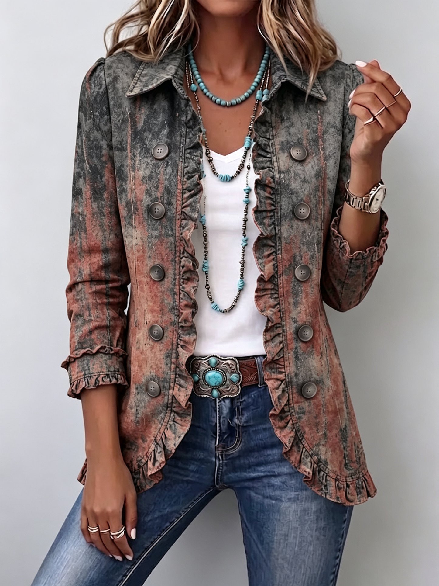 Benita | Textured Ombré Ruffle Jacket