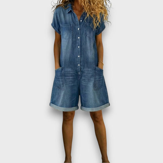 Joan | Vintage short overalls with denim look