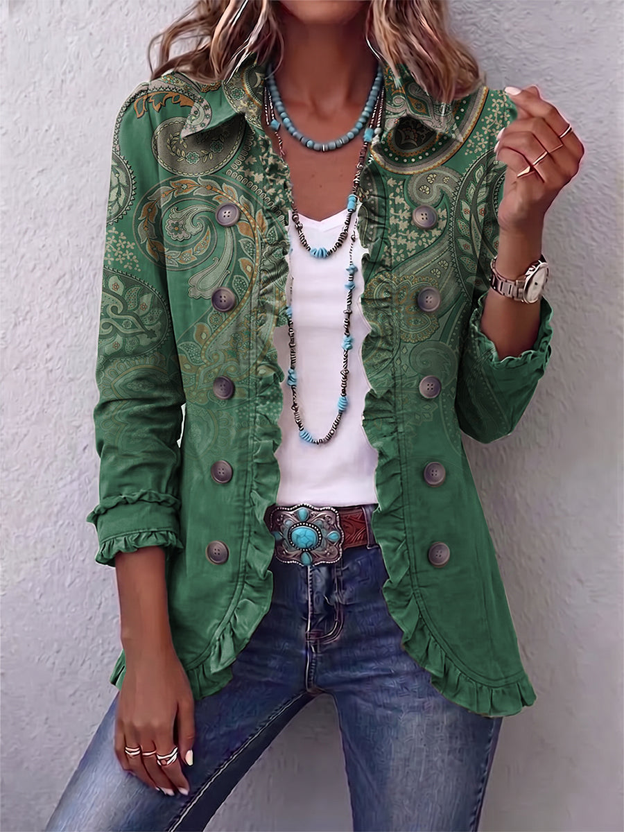 Jacinta | Green Cashmere Ruffle Jacket