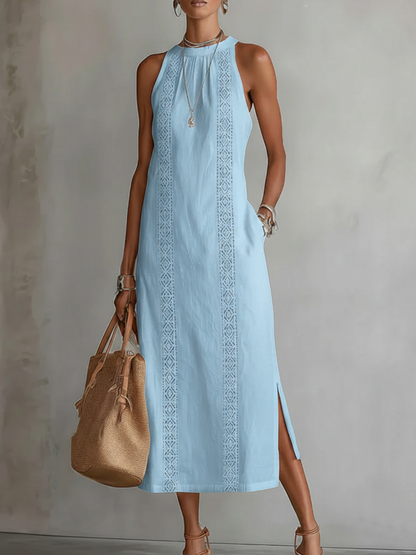 Jimena | Linen Midi Dresses with Collar
