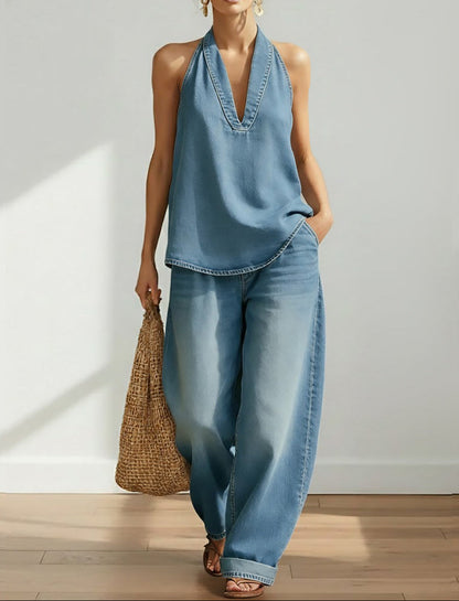 Ivy | Vintage Washed Soft Denim-Look Two-Piece Set