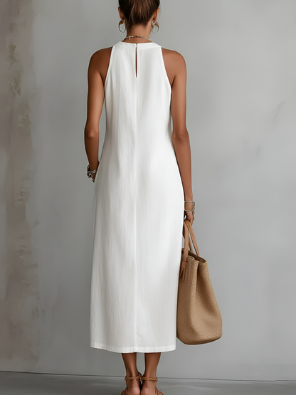 Jimena | Linen Midi Dresses with Collar