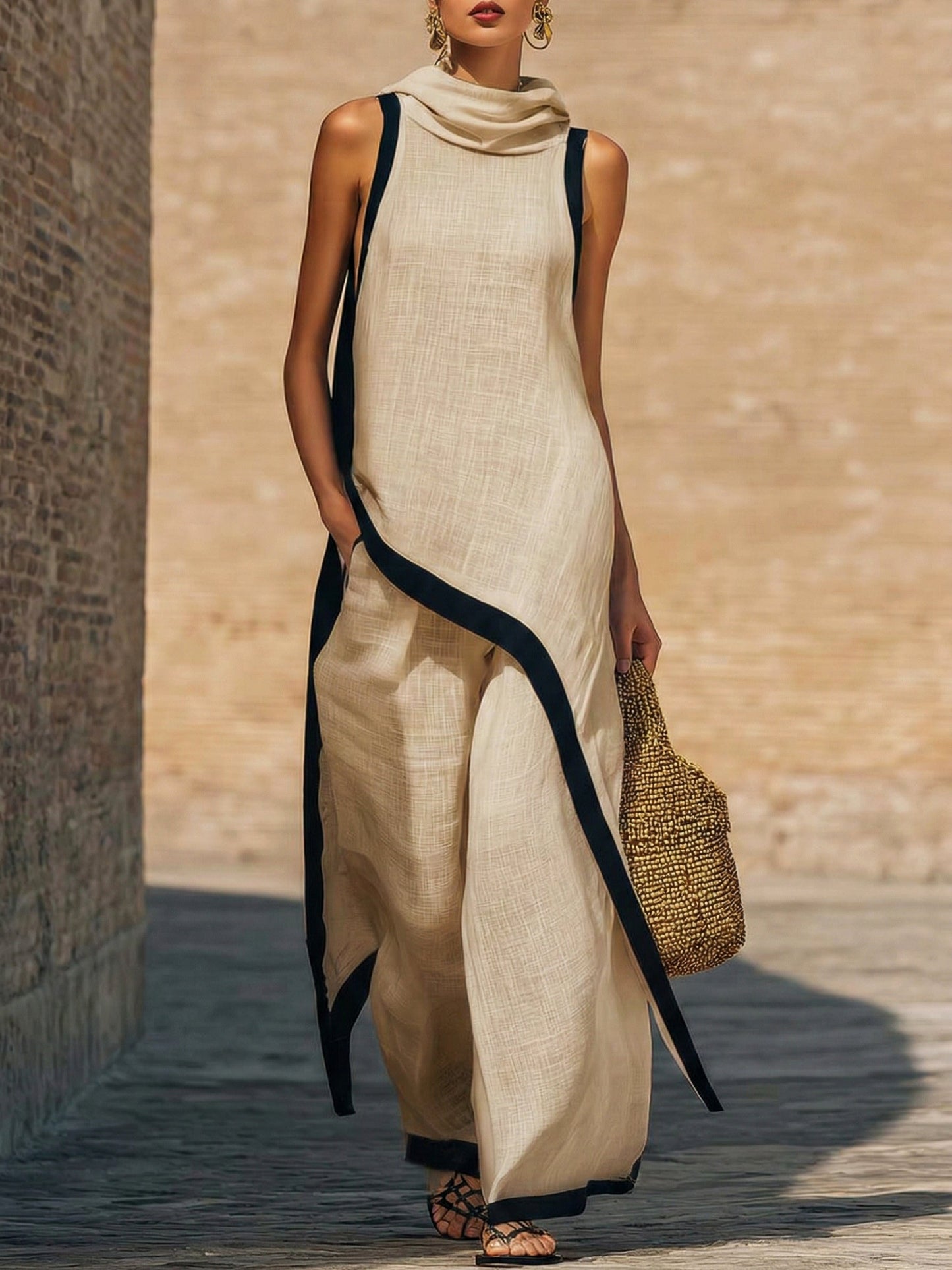 Marisol | Sleeveless Top & Wide-Leg Pants Two-Piece Set, Polyester Blend