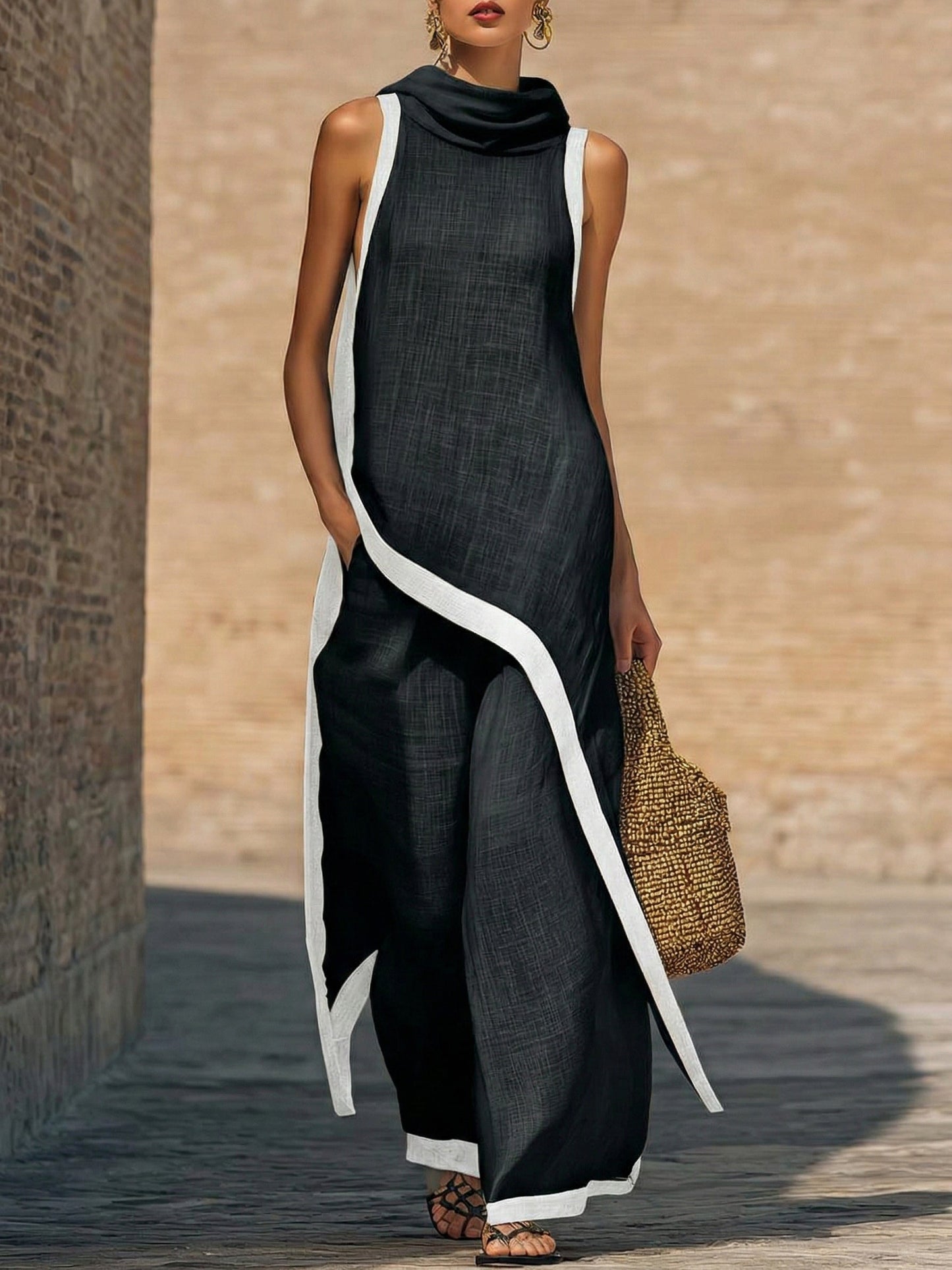 Marisol | Sleeveless Top & Wide-Leg Pants Two-Piece Set, Polyester Blend