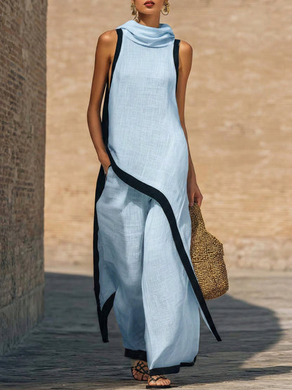 Marisol | Sleeveless Top & Wide-Leg Pants Two-Piece Set, Polyester Blend