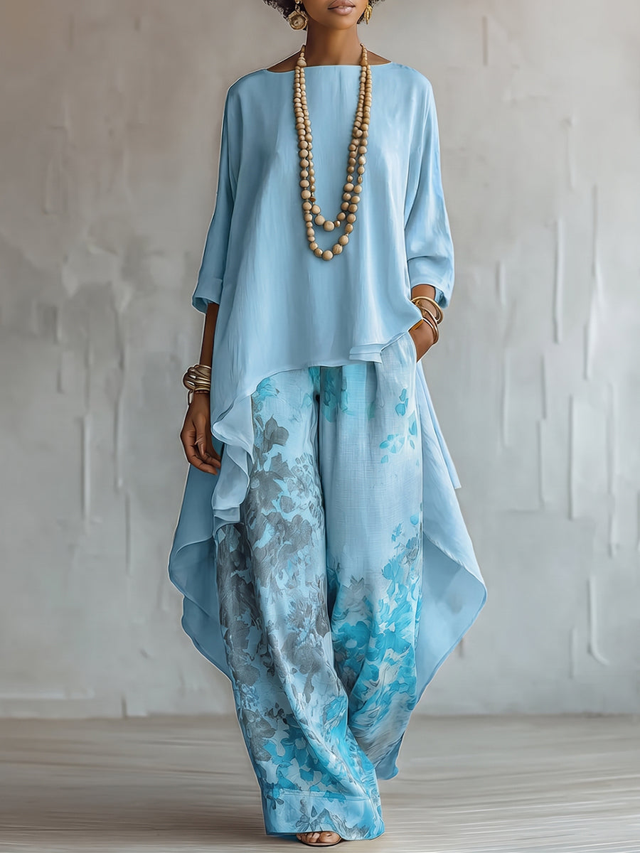 Zafira - Conjunto de Túnica Fluida y Pantalones Estampados de Pierna Ancha