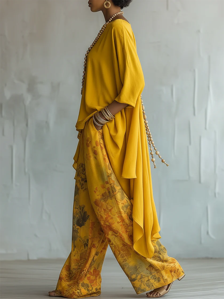 Zafira - Conjunto de Túnica Fluida y Pantalones Estampados de Pierna Ancha