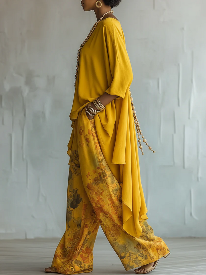 Zafira - Conjunto de Túnica Fluida y Pantalones Estampados de Pierna Ancha