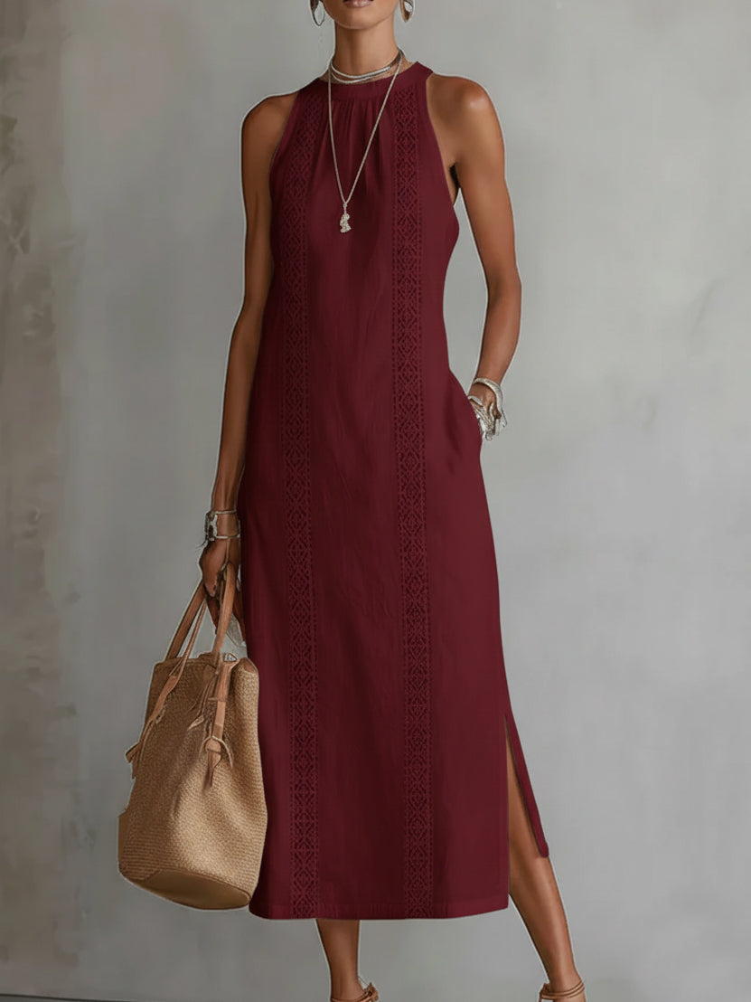 Jimena | Linen Midi Dresses with Collar