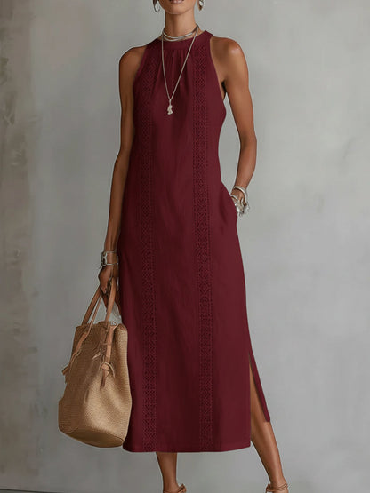 Jimena | Linen Midi Dresses with Collar