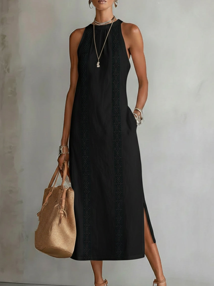 Jimena | Linen Midi Dresses with Collar