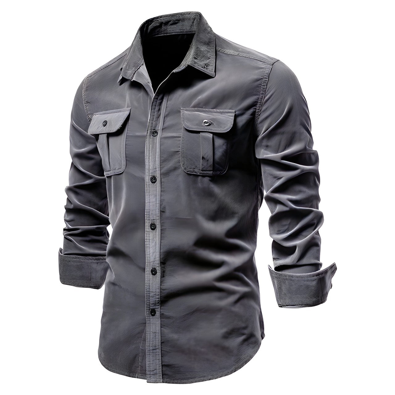 Camisa de manga larga informal estilo militar para hombre