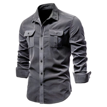 Camisa de manga larga informal estilo militar para hombre