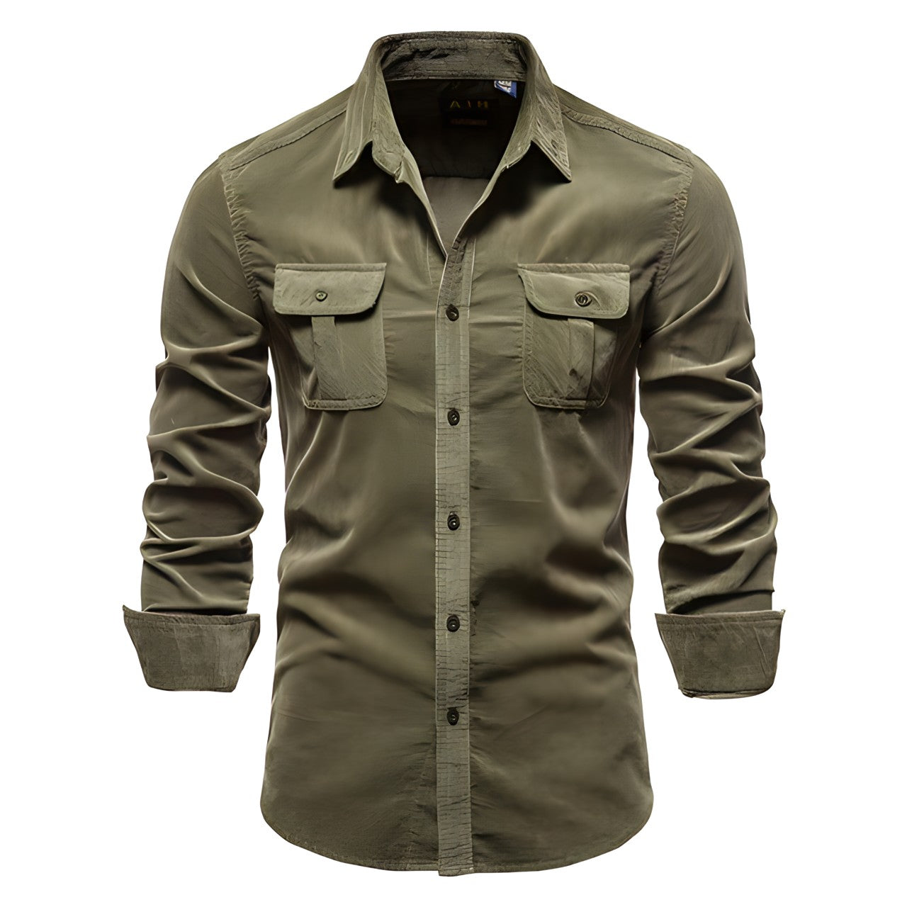 Camisa de manga larga informal estilo militar para hombre