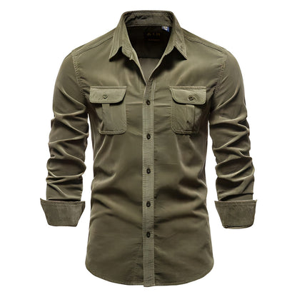 Camisa de manga larga informal estilo militar para hombre
