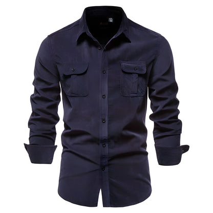 Camisa de manga larga informal estilo militar para hombre