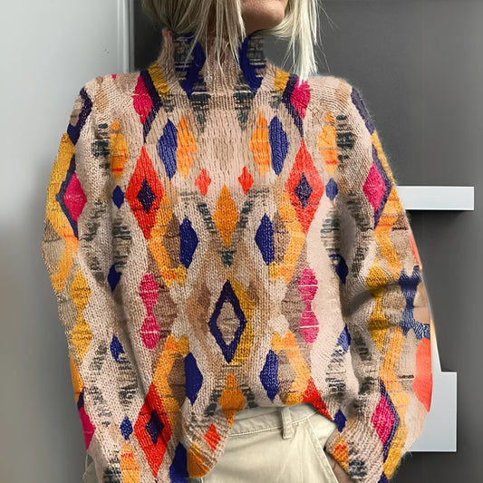 Knit Sweater with Geometric Diamond Pattern