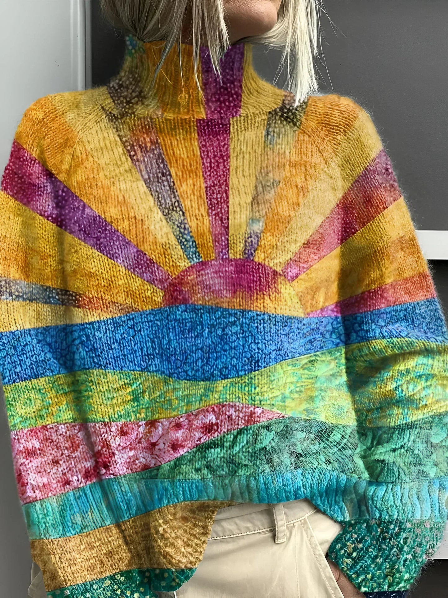 Radiant Artistic Knit Turtleneck Sweater