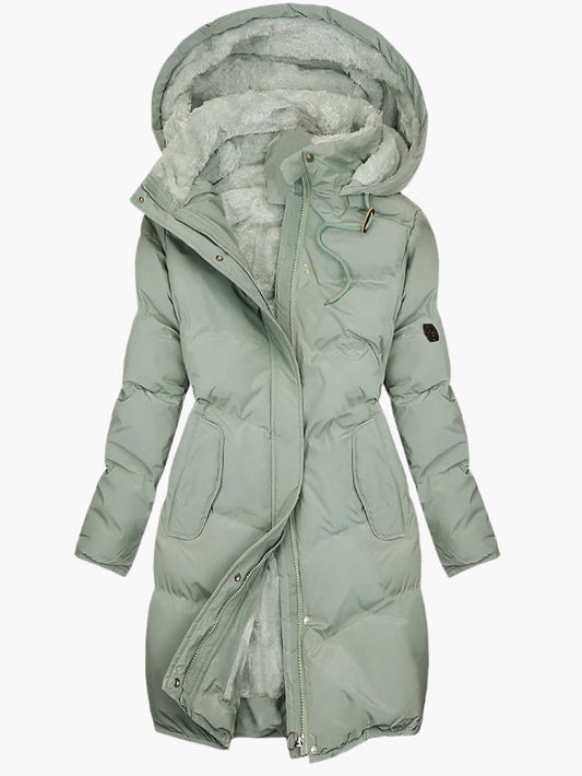 Abrigo largo acolchado de invierno con capucha para mujer