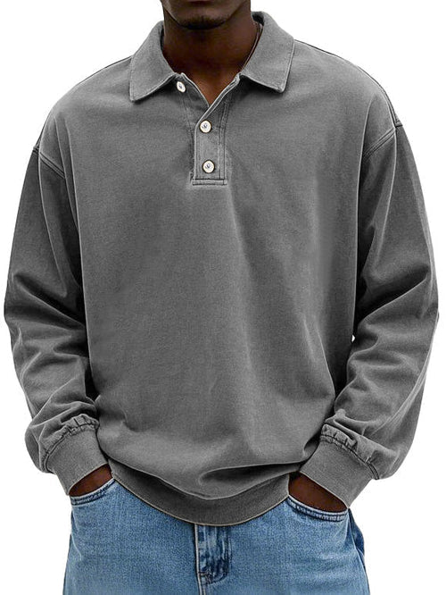 Men’s Vintage Style Long Sleeve Polo Shirt