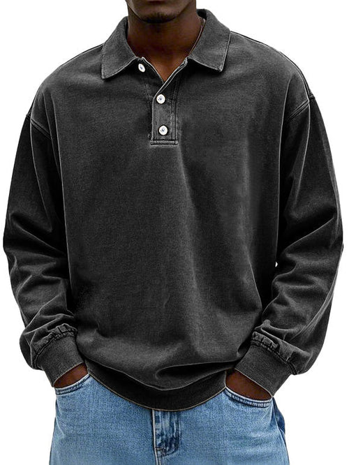 Men’s Vintage Style Long Sleeve Polo Shirt