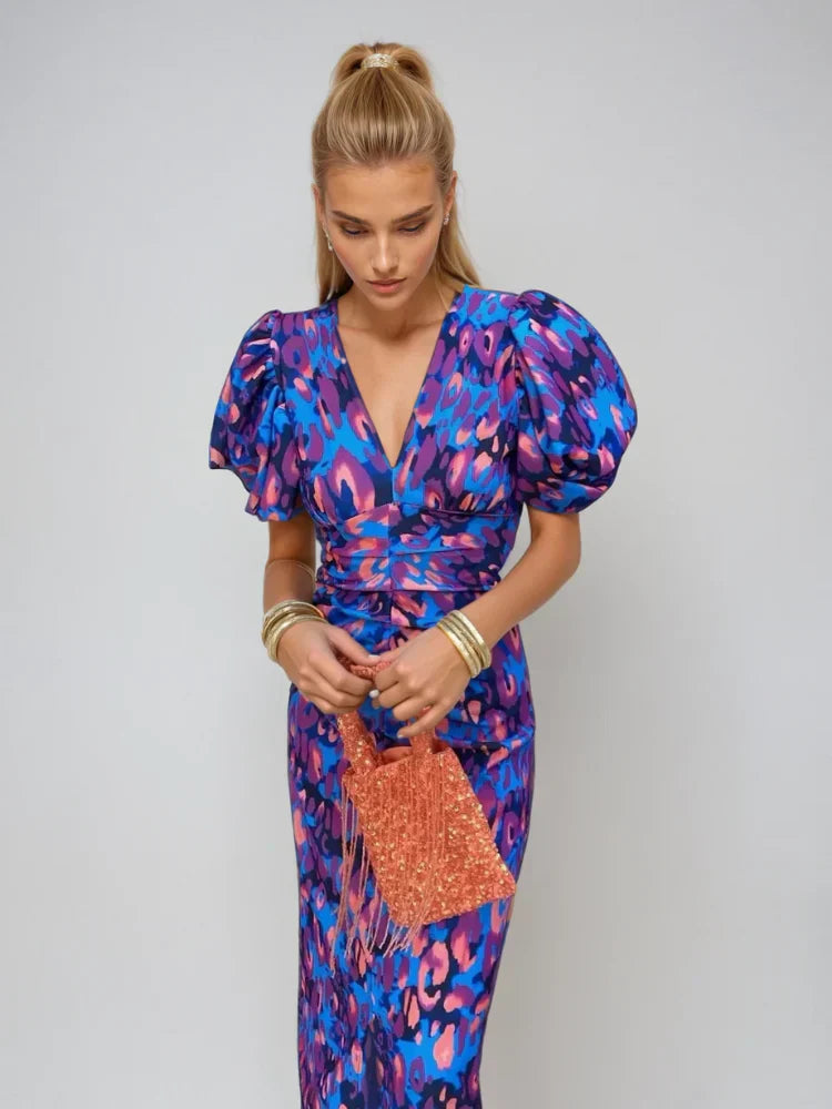 Oranit | Pleated Sleeve Colourful Dress