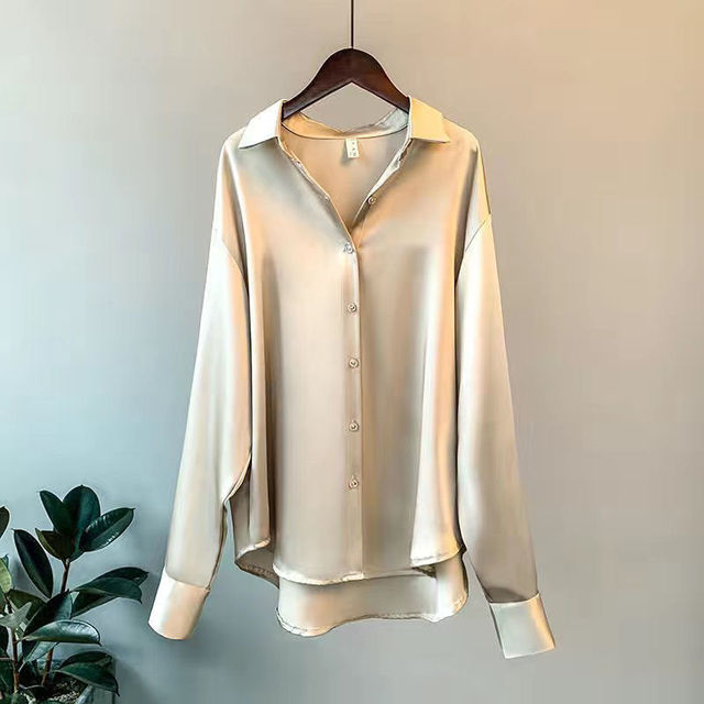 Women’s Loose Fit Button Down Satin Blouses