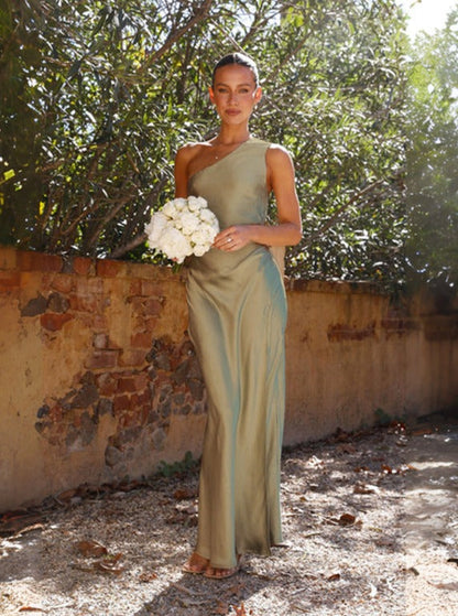 Spring Women One Shoulder Maxi Dress